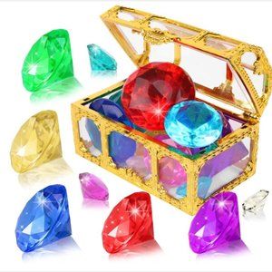 Diving Gem Pool Toys 10 Colorful Big Diamond Gem with Treasure Pirate Chest Box